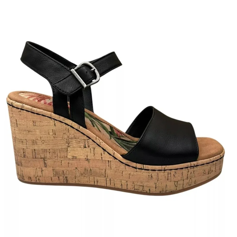 BOC Corrie Women's Platform Wedge‎ Sandal Size 8 Black/Tan Faux Leather Upper